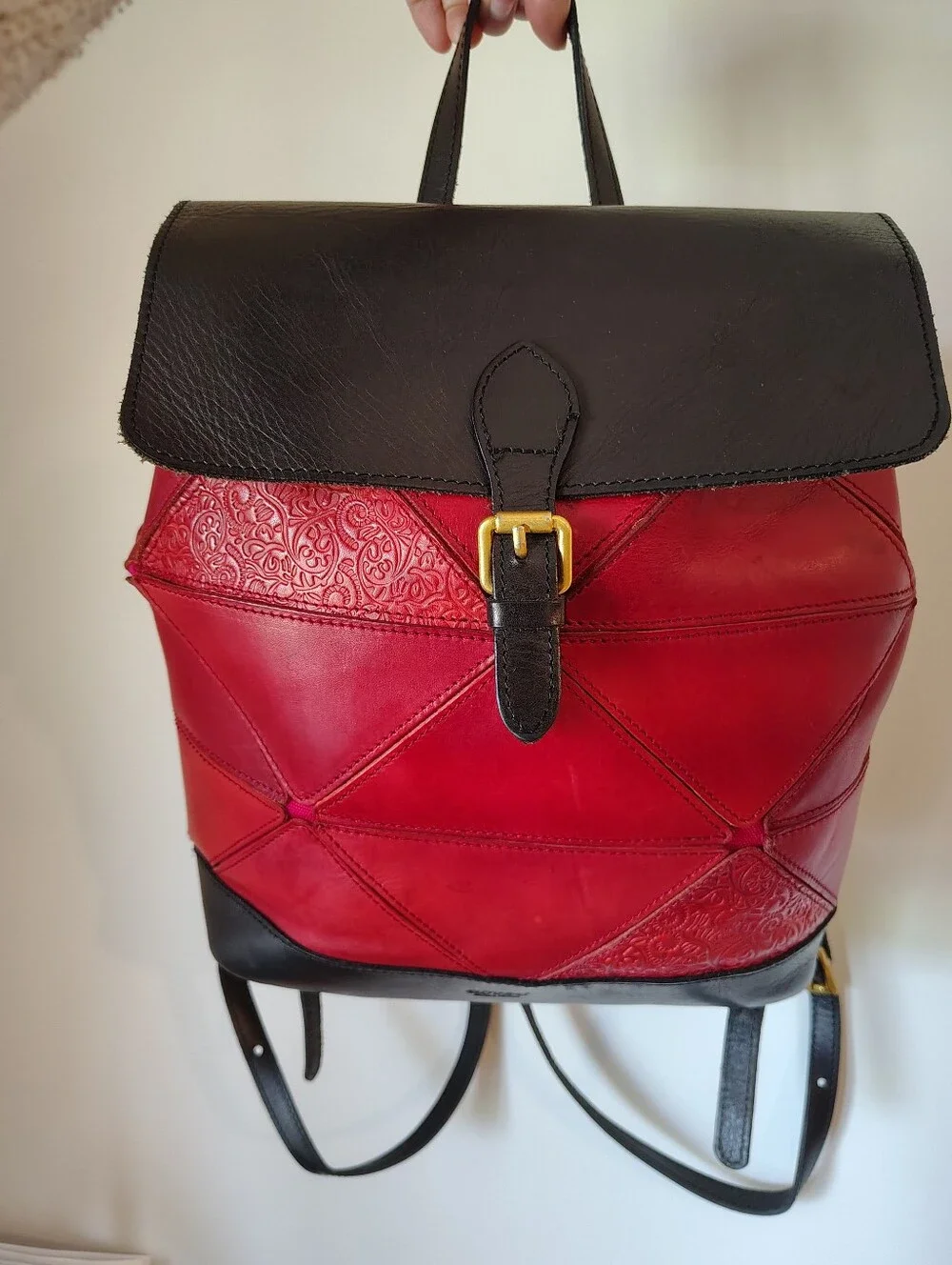 OLD TREND Genuine Leather Geometric Embossed PRISM Backpack / Rucksack